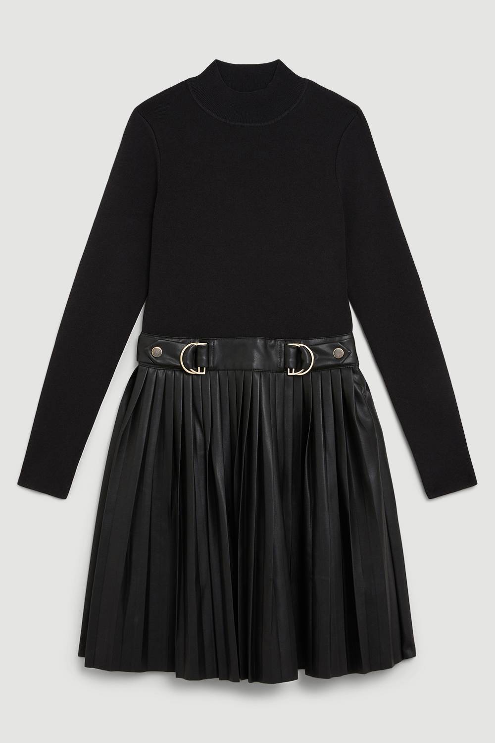 KarenMillen Robe Patineuse Tricotée Longue avec Détails en synthétiquecuir