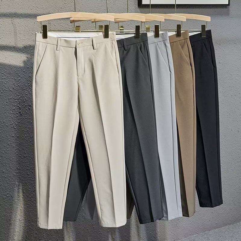 Femilina - Mid Rise Plain Cropped Tapered Dress Pants