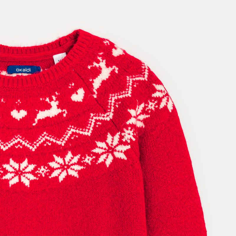 Pull de Noël rouge Fille