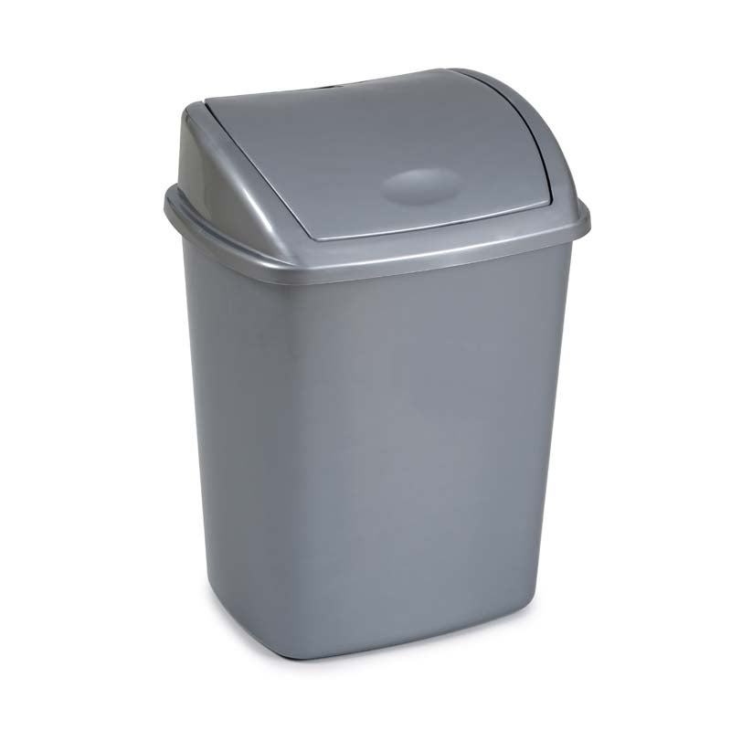 PROREGAL Classic Afvalbak met Scharnierend Deksel, 26 Liter, HxBxD 48 x 35 x 27 cm, Kunststof, Grijs
