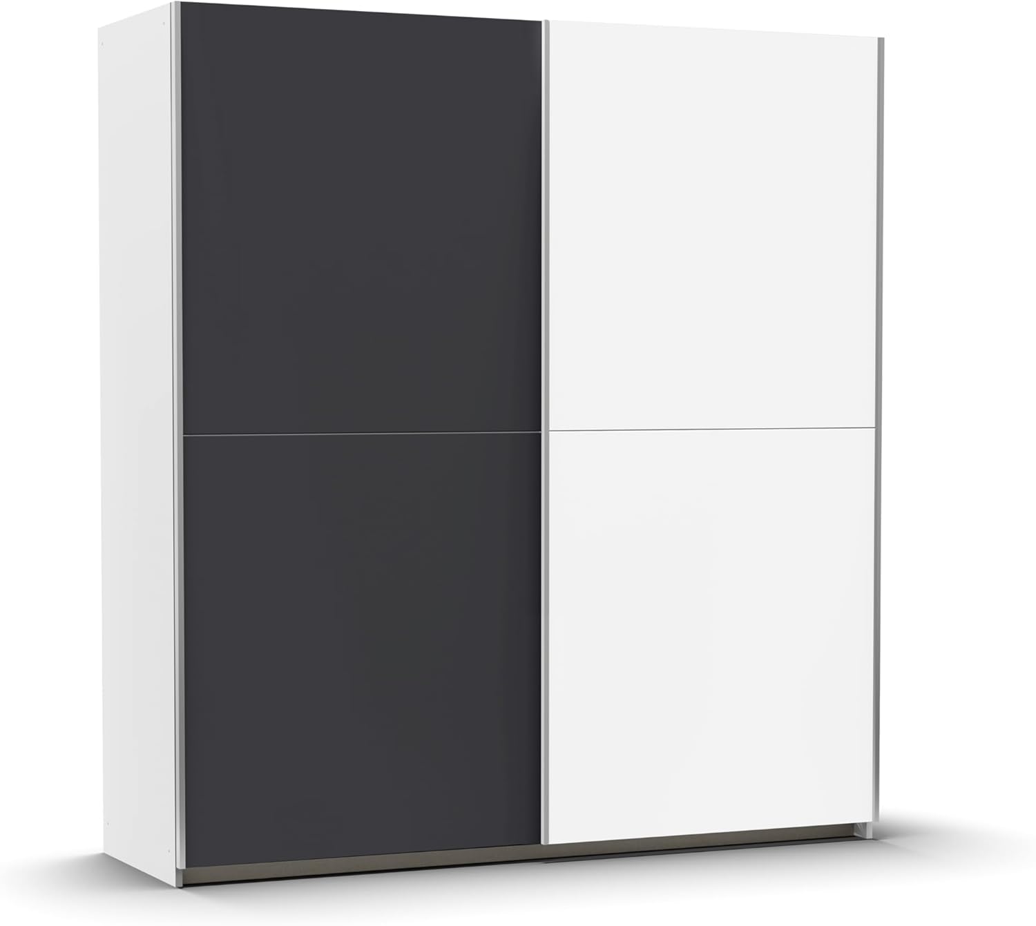 Rauch Möbel Saturn, Schwebetürenschrank mit zusätzlichen Fachböden, Kleiderschrank, Kleiderschränke, Garderobe, Schrank mit Stauraum, 2-türig, Farbe Grau metallic-Weiß, Schwarz, 175x191x59cm
