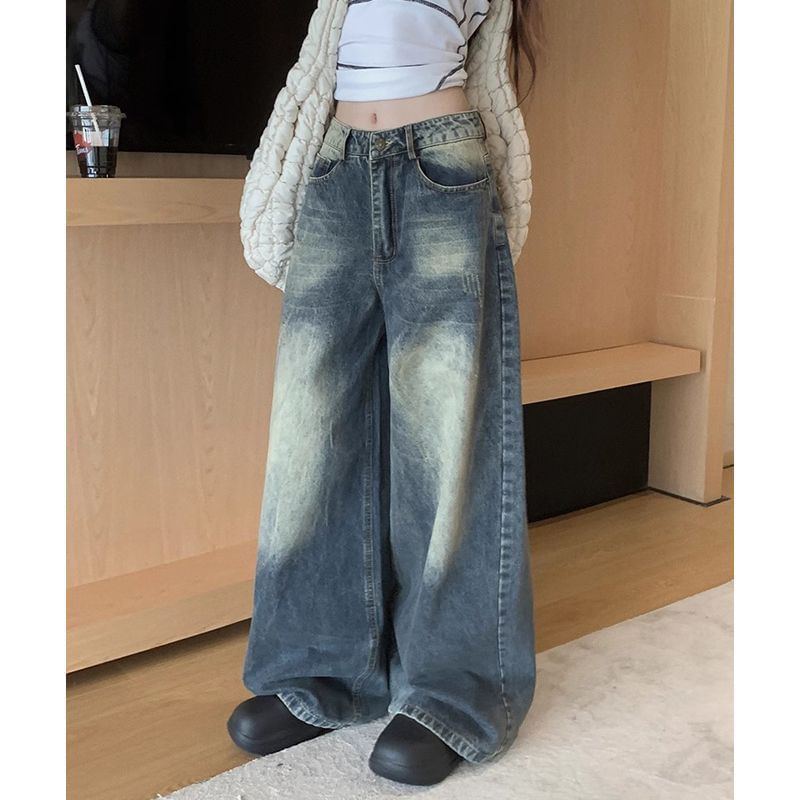 Jerolenea - Mid Rise Washed Wide Leg Jeans
