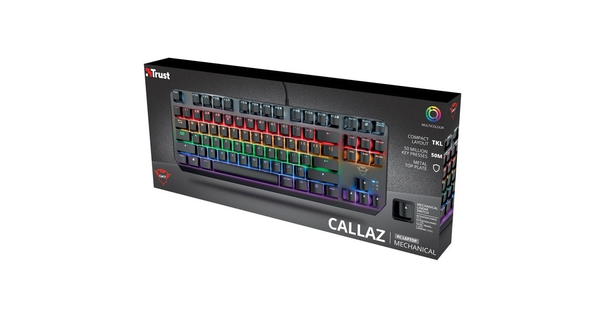 TrustGXT 834 Callaz, gaming toetsenbord  (Zwart, EU lay-out (QWERTY), Outemu Red, TKL, RGB led)