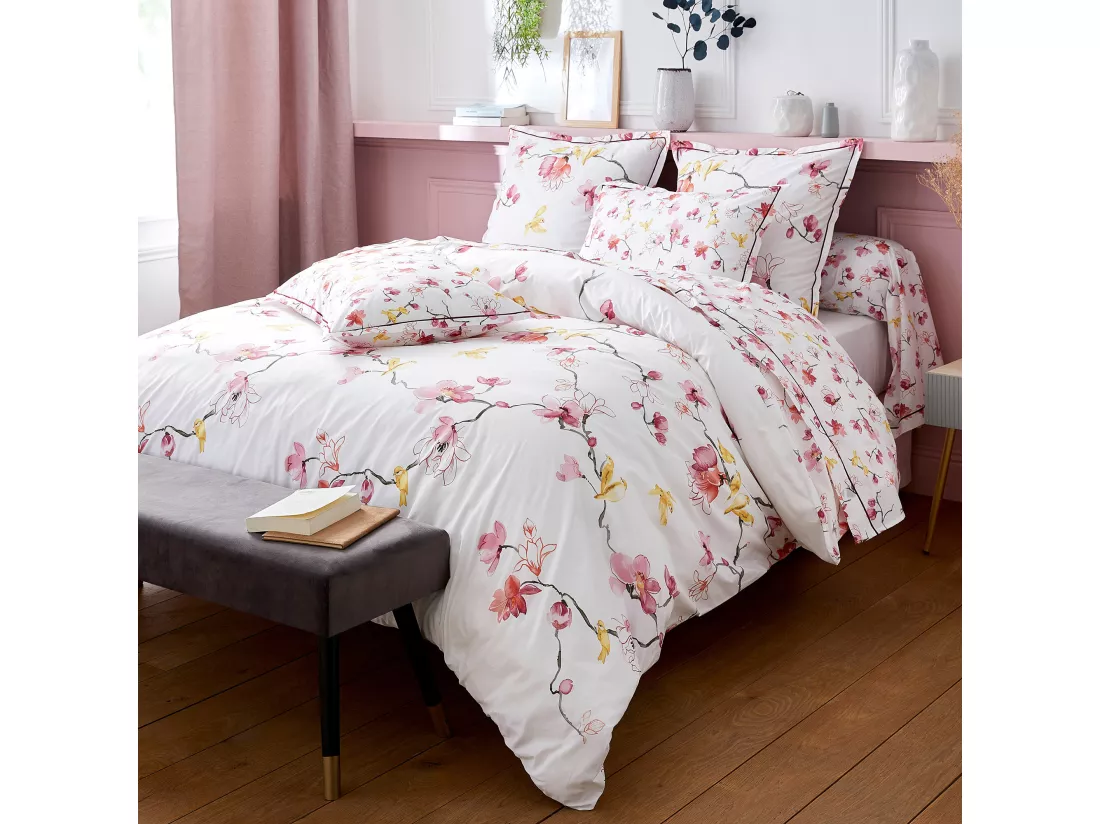Taie de traversin 200x43 cm percale coton ELISA Rose
