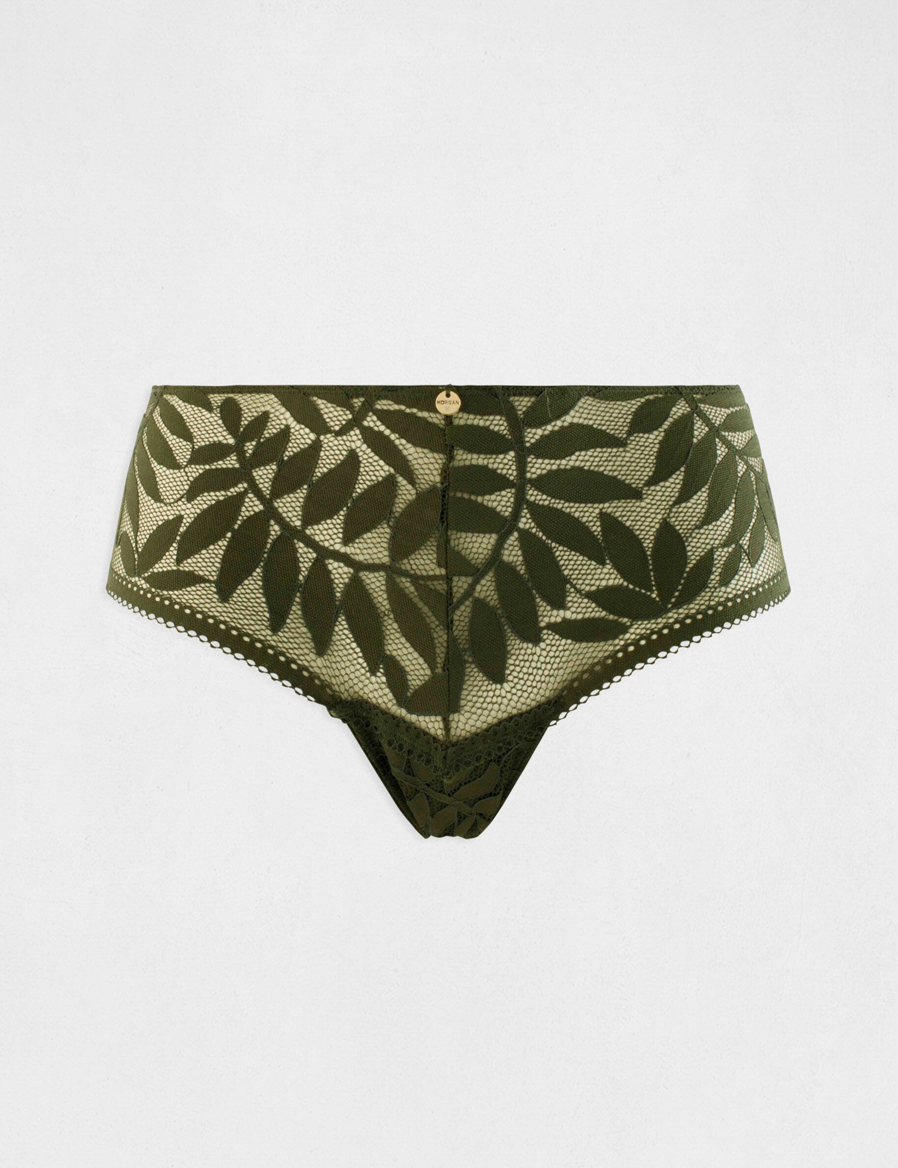 Shorty en dentelle vert kaki femme - vert_kaki