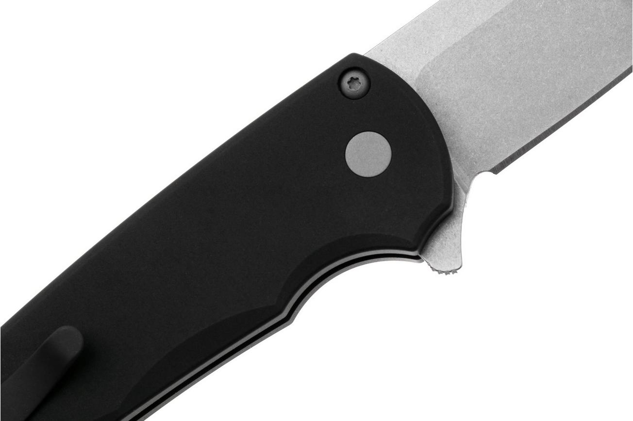 Pro-Tech Malibu 5301 Smooth Handle Black, Stonewashed Magnacut Wharncliffe, zakmes