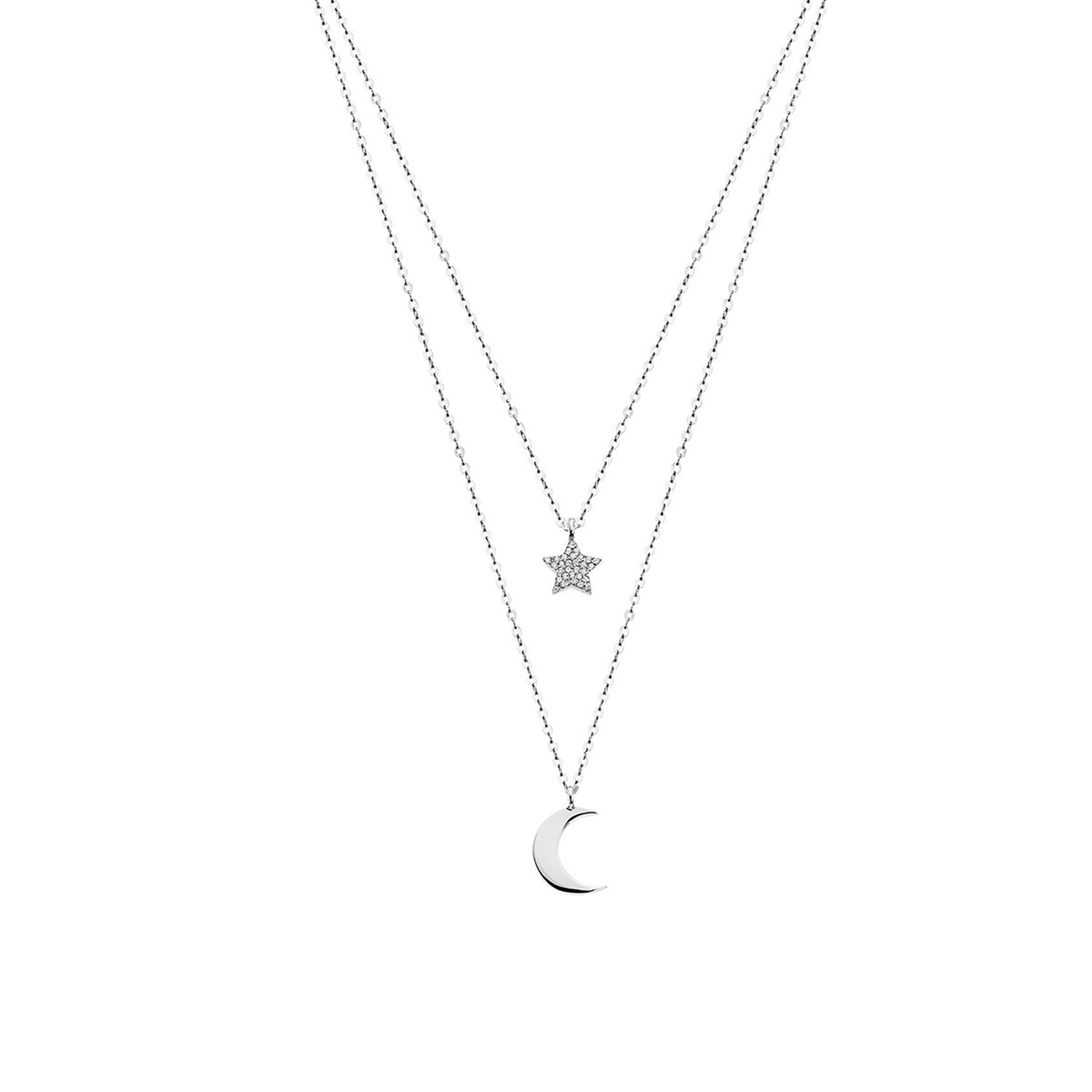 Collier Lotus Silver Double étoile et lune Argent