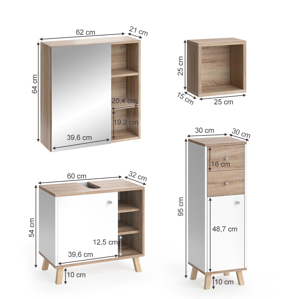 Vicco Badmöbelset Midischrank Waschtischunterschrank Spiegelschrank Senyo S/W