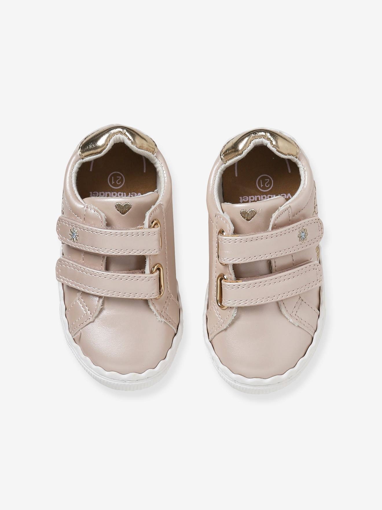 Tênis de bebê com bordado e fecho de velcro, rosa claro