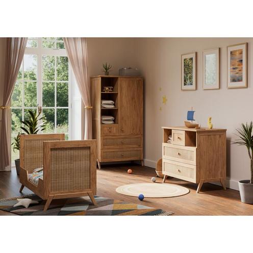 Chambre TRIO Lit 60x120 + Commode + Armoire MARELIA BOIS Naturel - THEO