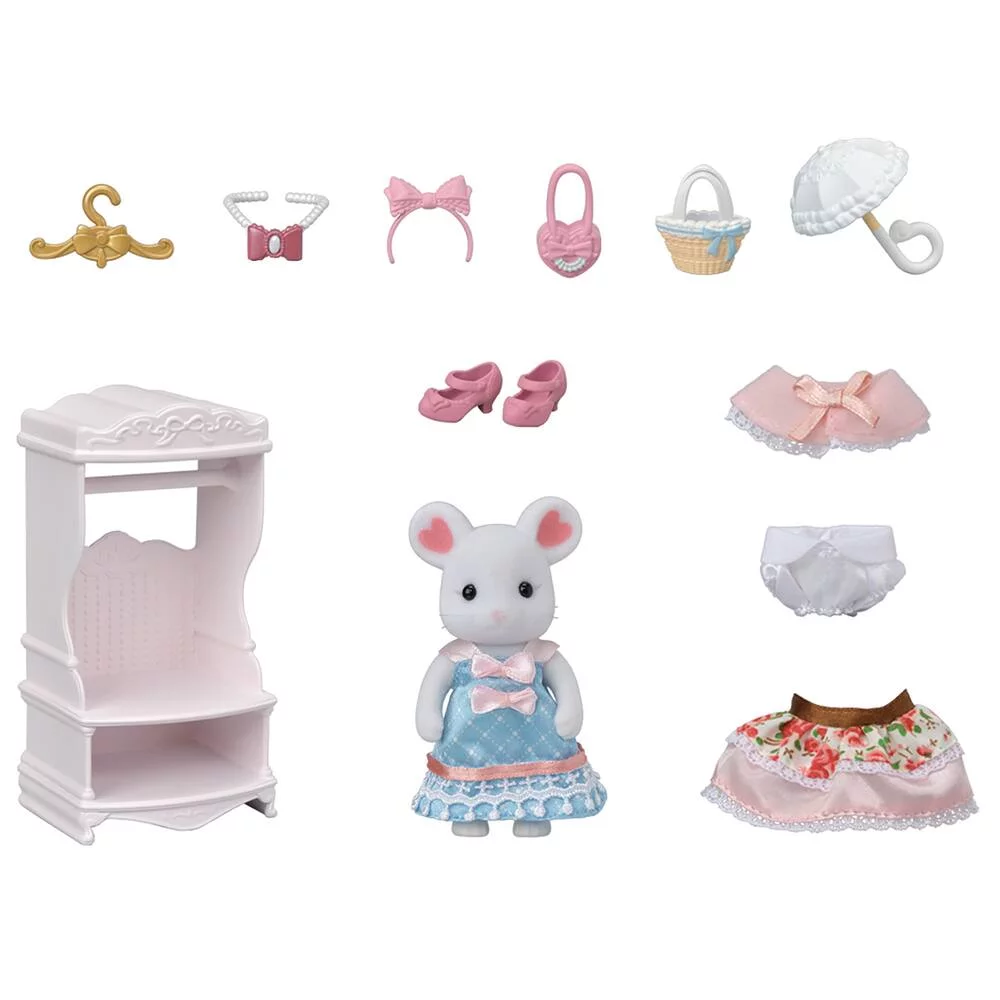 LA VALISETTE DE MODE ET GRANDE SOEUR SOURIS MARSHMALLOW -  SYLVANIAN SET BOUTIQUES
