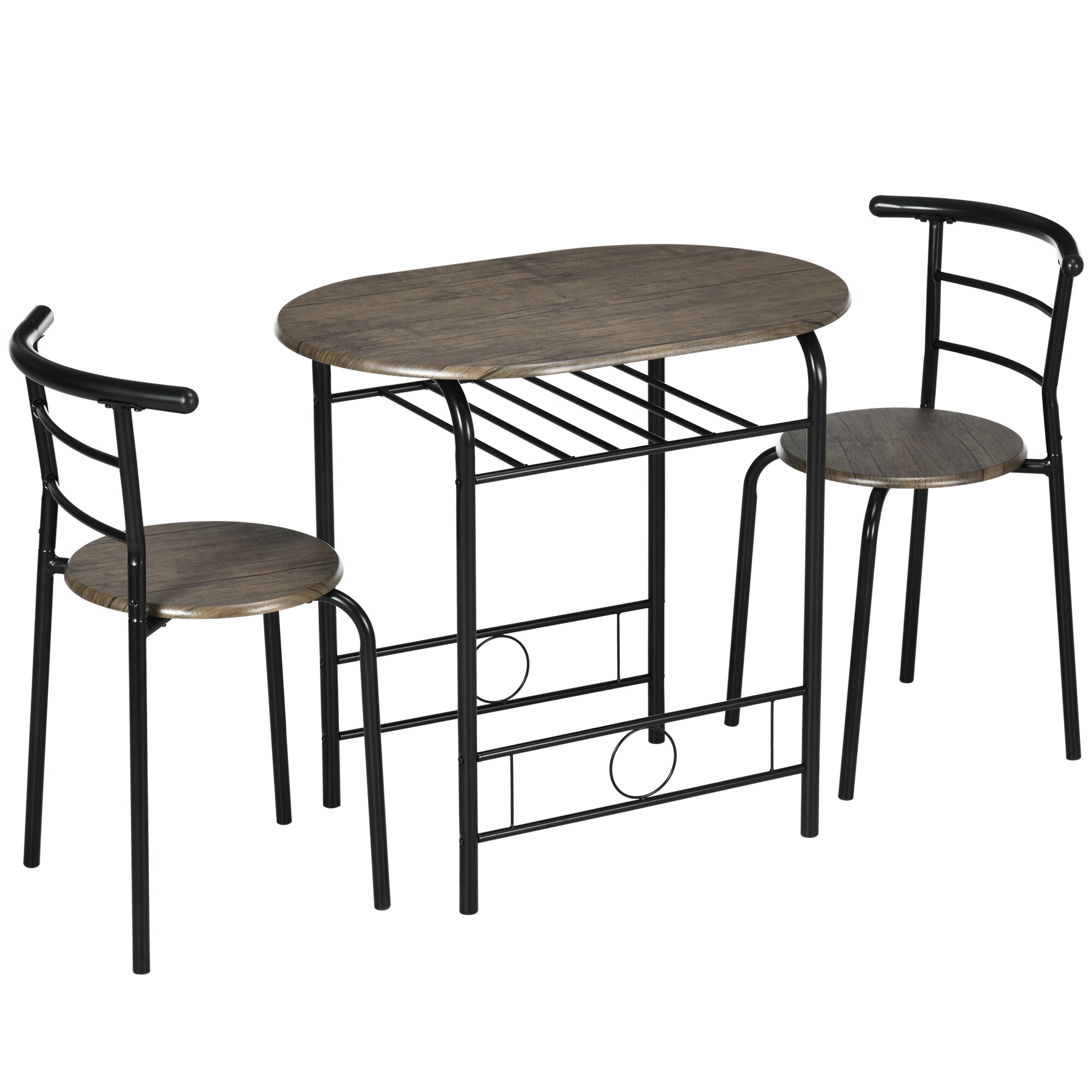 HOMCOM Essgruppe mit 2 Stühlen schwarz 80L x 53B x 74,5H cm