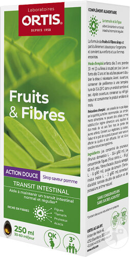Ortis Fruits & Fibres Action Douce Sirop Transit Intestinal Goût Pomme Flacon 250ml