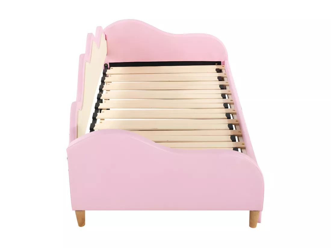 Lit gigogne tirable 90(180)x190 cm - en similicuir - avec éclairage LED et sommier à lattes - Rose