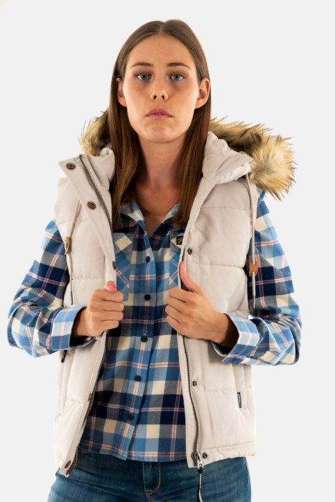 gilets sans manche superdry everest faux fur 7mo chateau grey