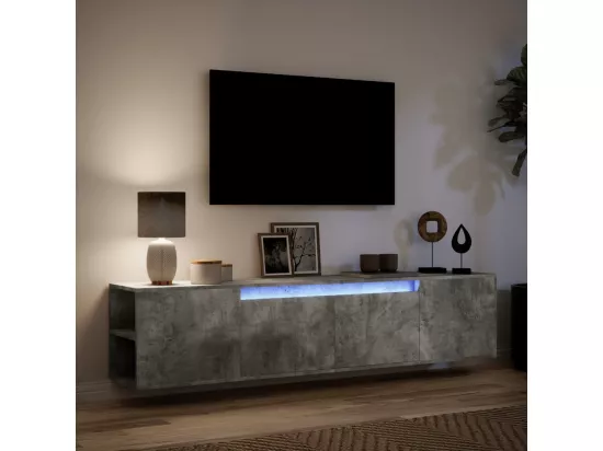 Meuble TV mural avec LED gris béton 180x31x39,5 cm