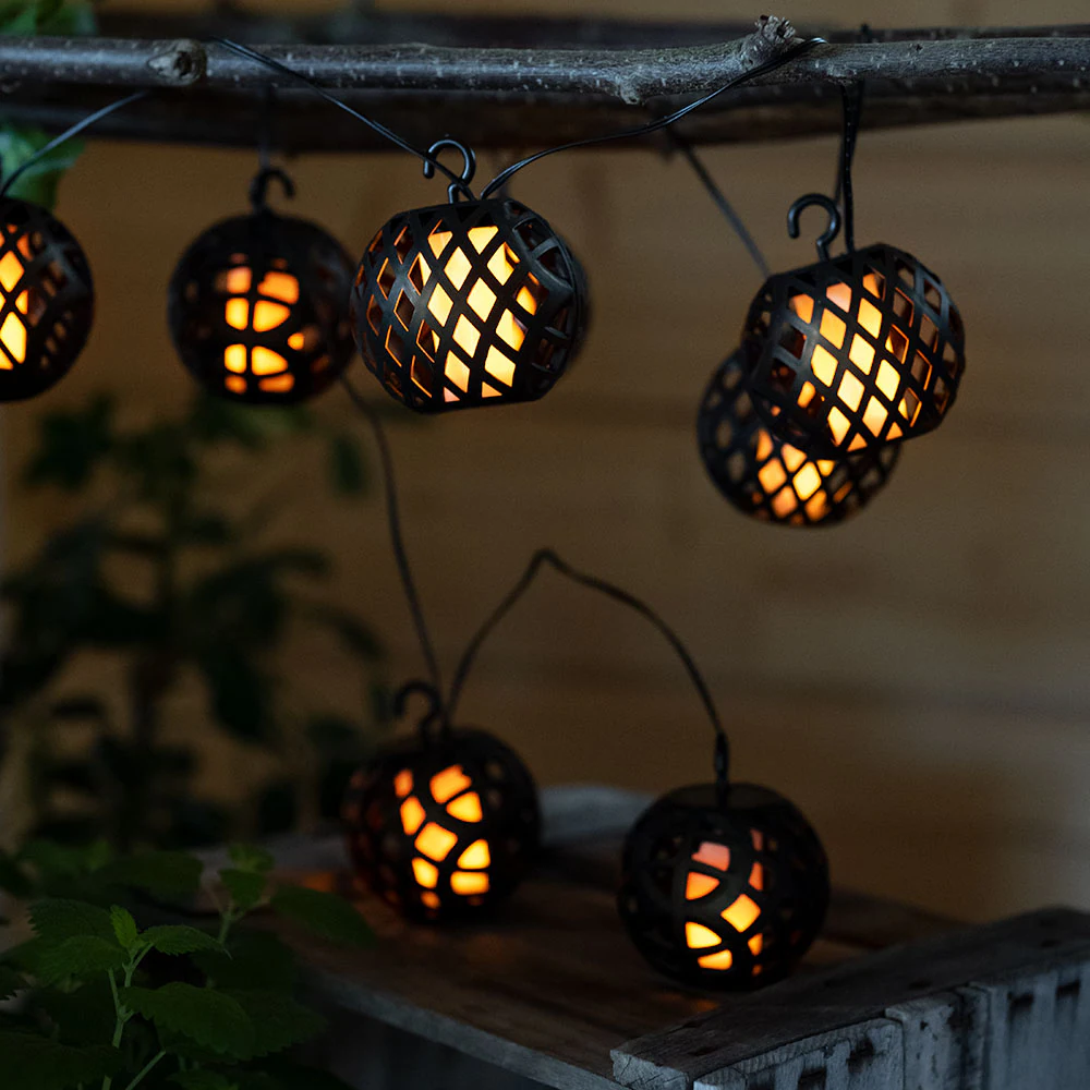 LED Solar Lichterkette, 8x Kugel, Flammen-Effekt, L 410 cm