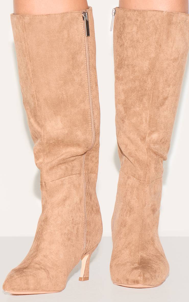 Taupe Bottes Hautes À Talon Mi-haut En Synthétique À Bout Pointu