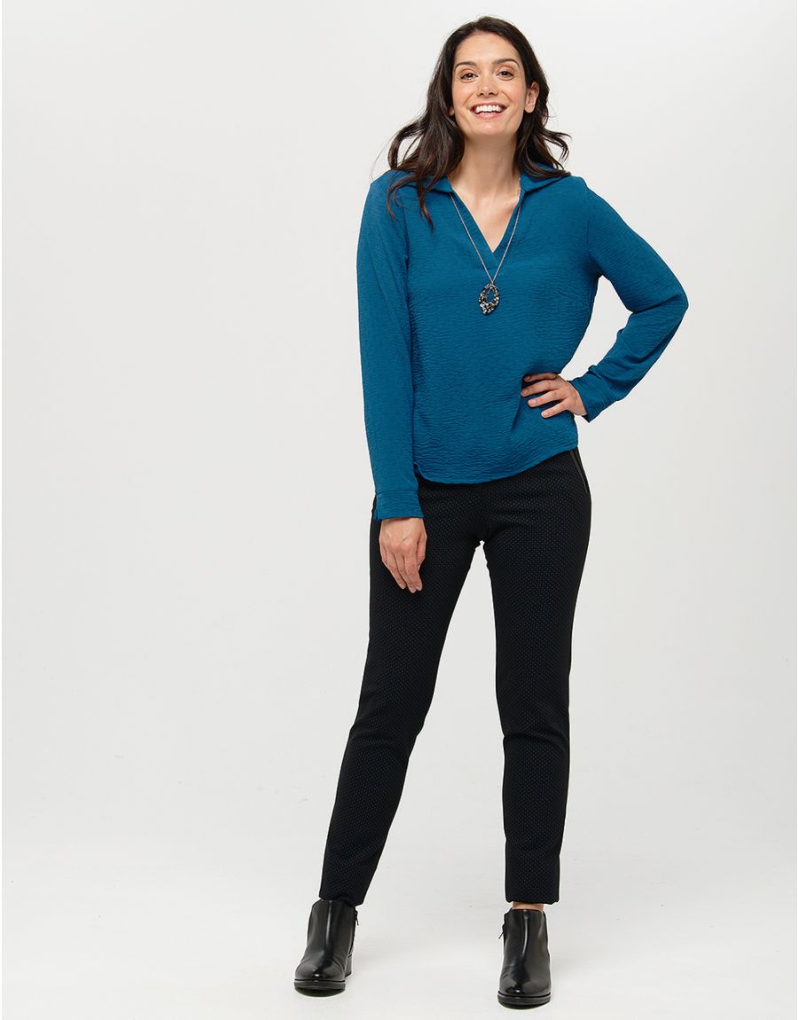 Blouse col polo bleu