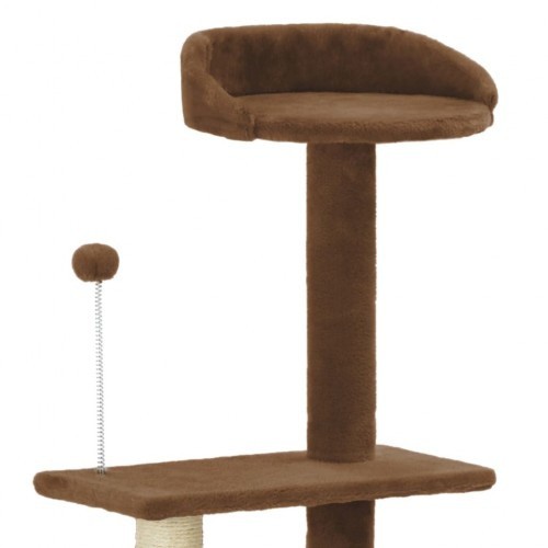 Arranhador marrom para gatos com hastes de sisal.