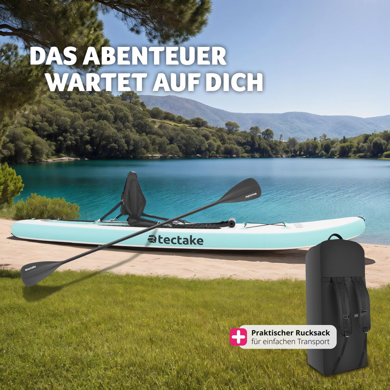 tectake® Stand-Up Paddle Board, 2in1, aus Drop-Stitch Material, Belastbarkeit 200 kg, 288 x 77 x 22,5 cm