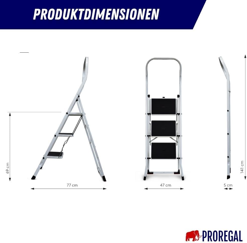 PROREGAL Vouwladder Economy Basic, eenzijdig toegankelijk, 3 treden, werkhoogte 2,69 m, draagvermogen 150 kg