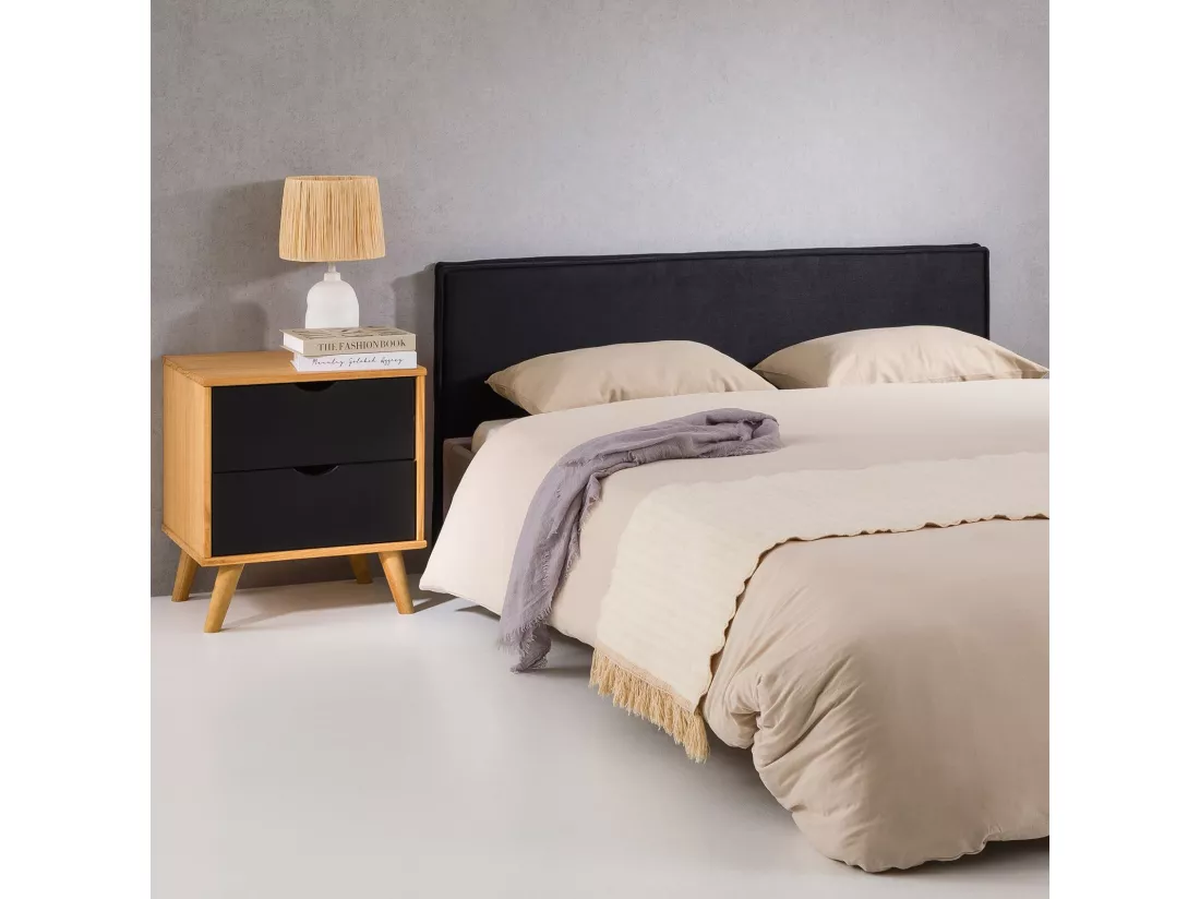 Tête de lit SERAFI 140 rembourrée, En tissu polyester pour lit 140 cm, Sur pieds en plastique, Noir