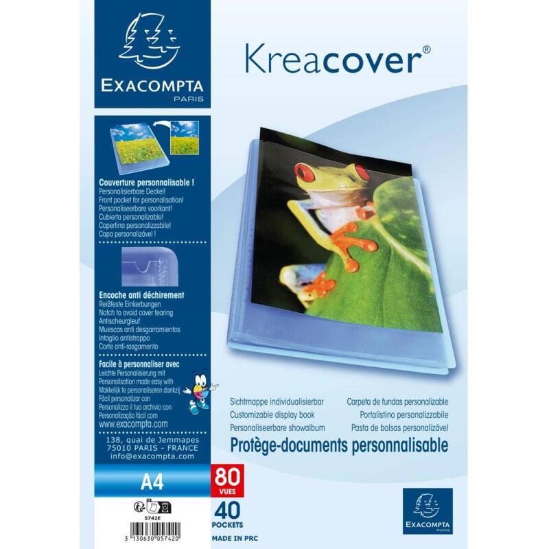 Protége-documents en polypropylène semi rigide Kreacover Chromaline 80vues - A4 - Bleu