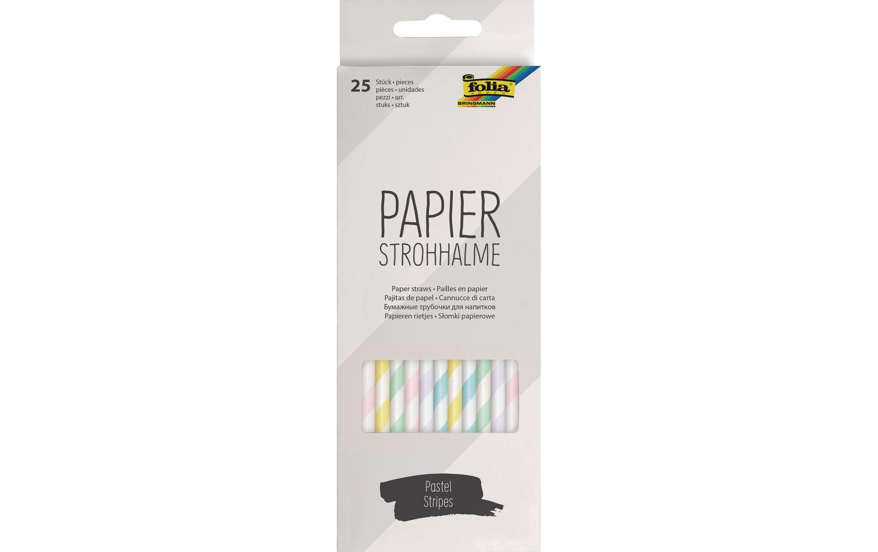 Strohhalm Papier, 25 Stück, Pastell StreifenPapierstrohhalme in Pastell