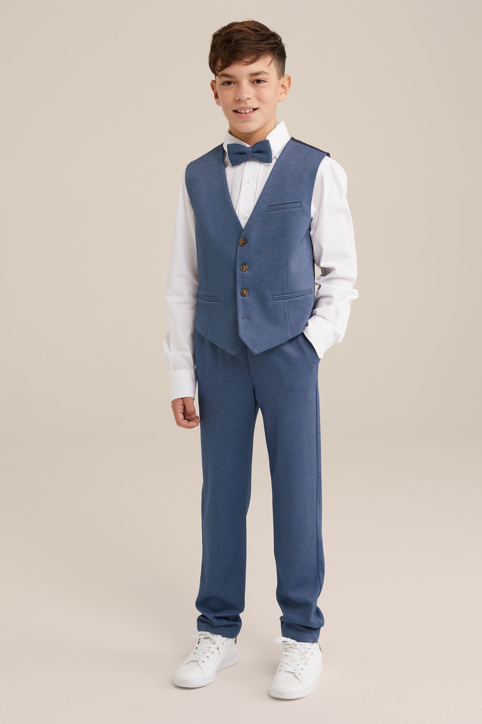 Jongens slim fit gilet met structuur WE Fashion Blauw