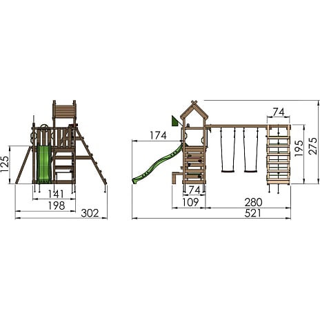 Jungle Gym Teepee legetårn komplet inkl. klatremodul og gul rutsjebane