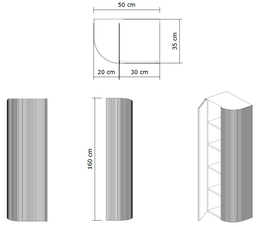 Gliss Design Alluro kolomkast 160cm met ronding links ebony