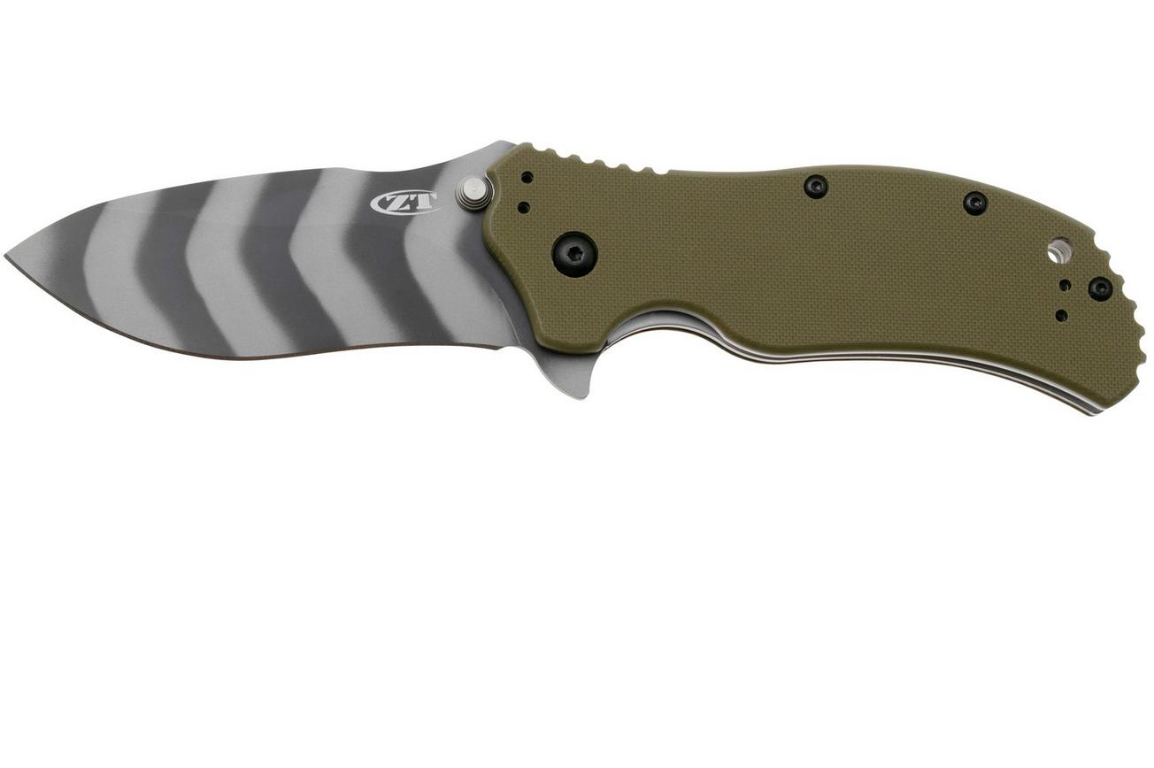 Zero Tolerance 0350OLTS Tiger Stripe MagnaCut, OD Green G10, Limited Edition zakmes, Ken Onion design