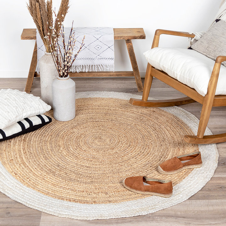 Jute vloerkleed - Fair Rond Naturel/Wit | Bohemian look