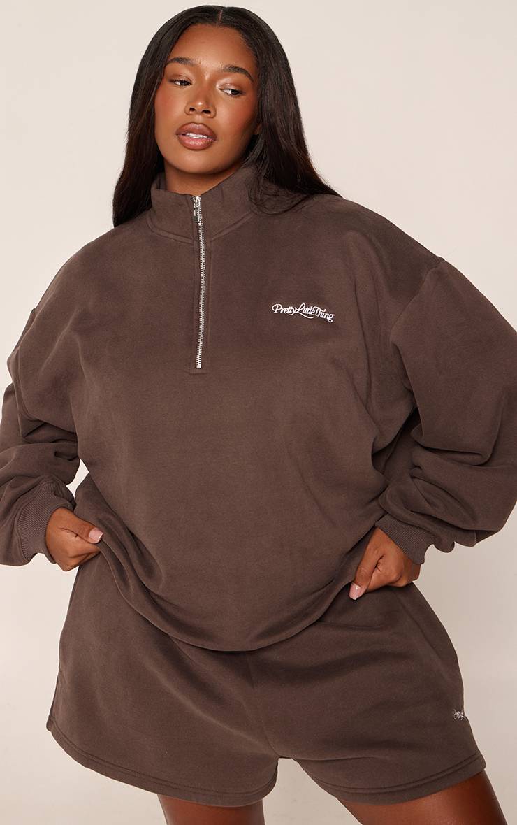 Chocolat Sweat Demi-zip Broderie PLT Plus Basic
