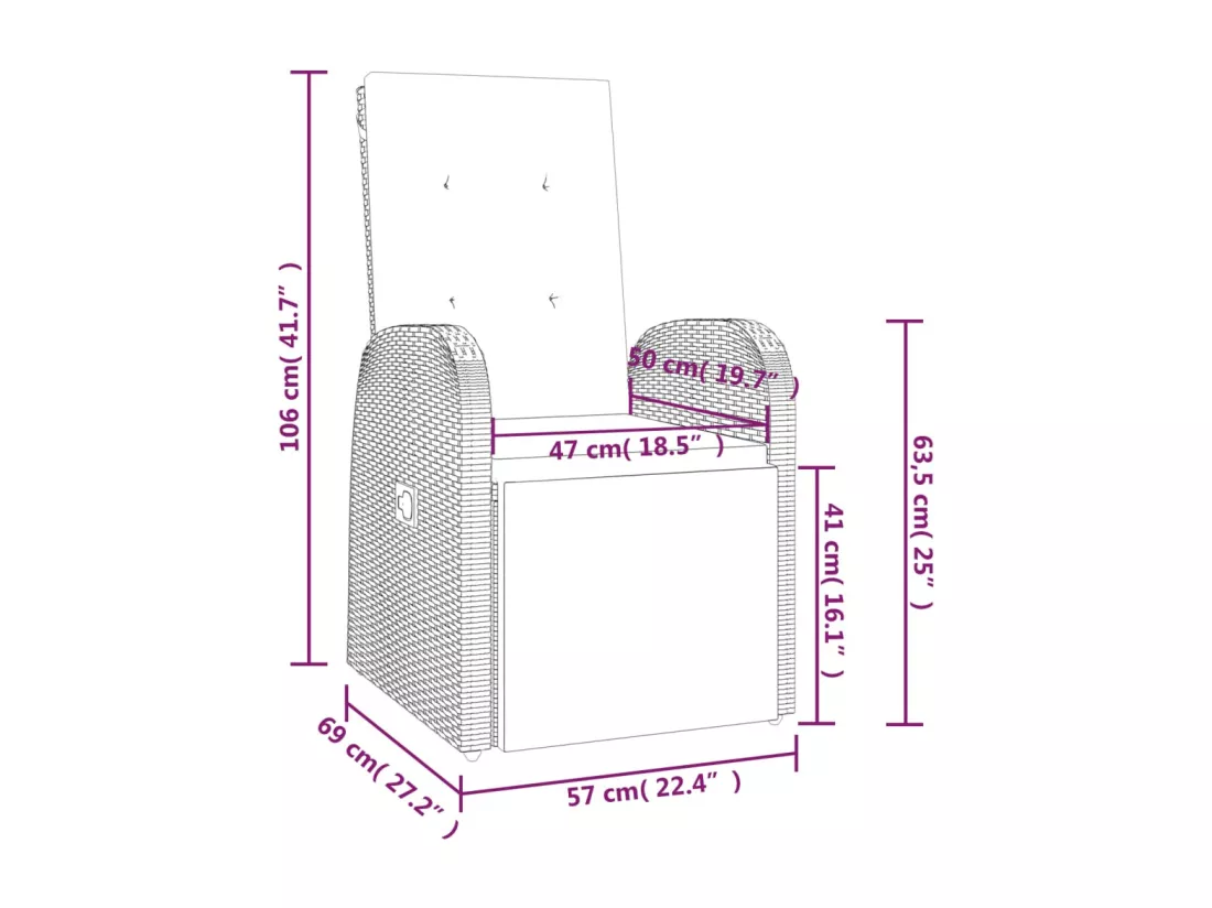 Chaises de jardin inclinables coussins lot de 2 Résine tressée