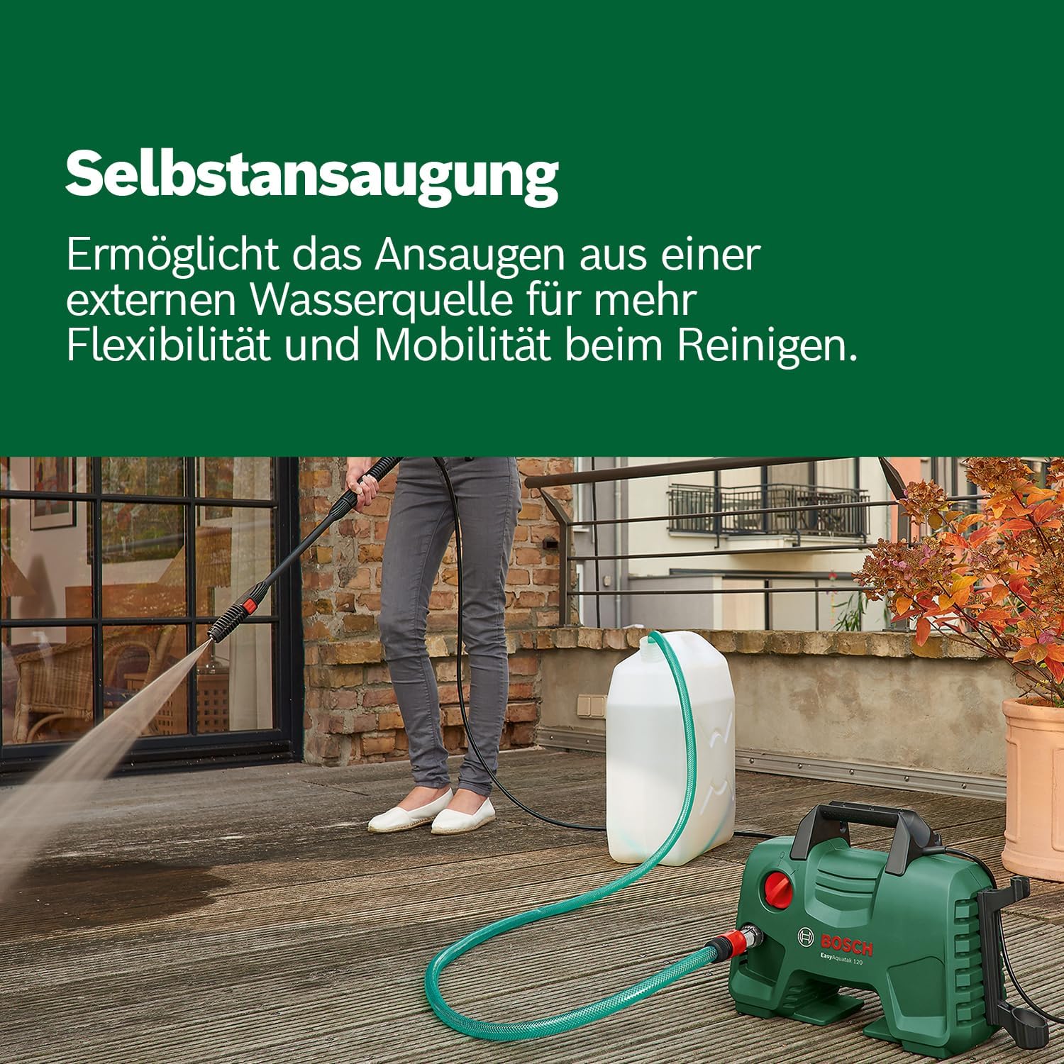 Bosch EasyAquatak 120 Hochdruckreiniger - 1500 Watt, 120 bar, vielseitiges Zubehör, kompakte Bauweise, inkl. Schlauch und Düsen