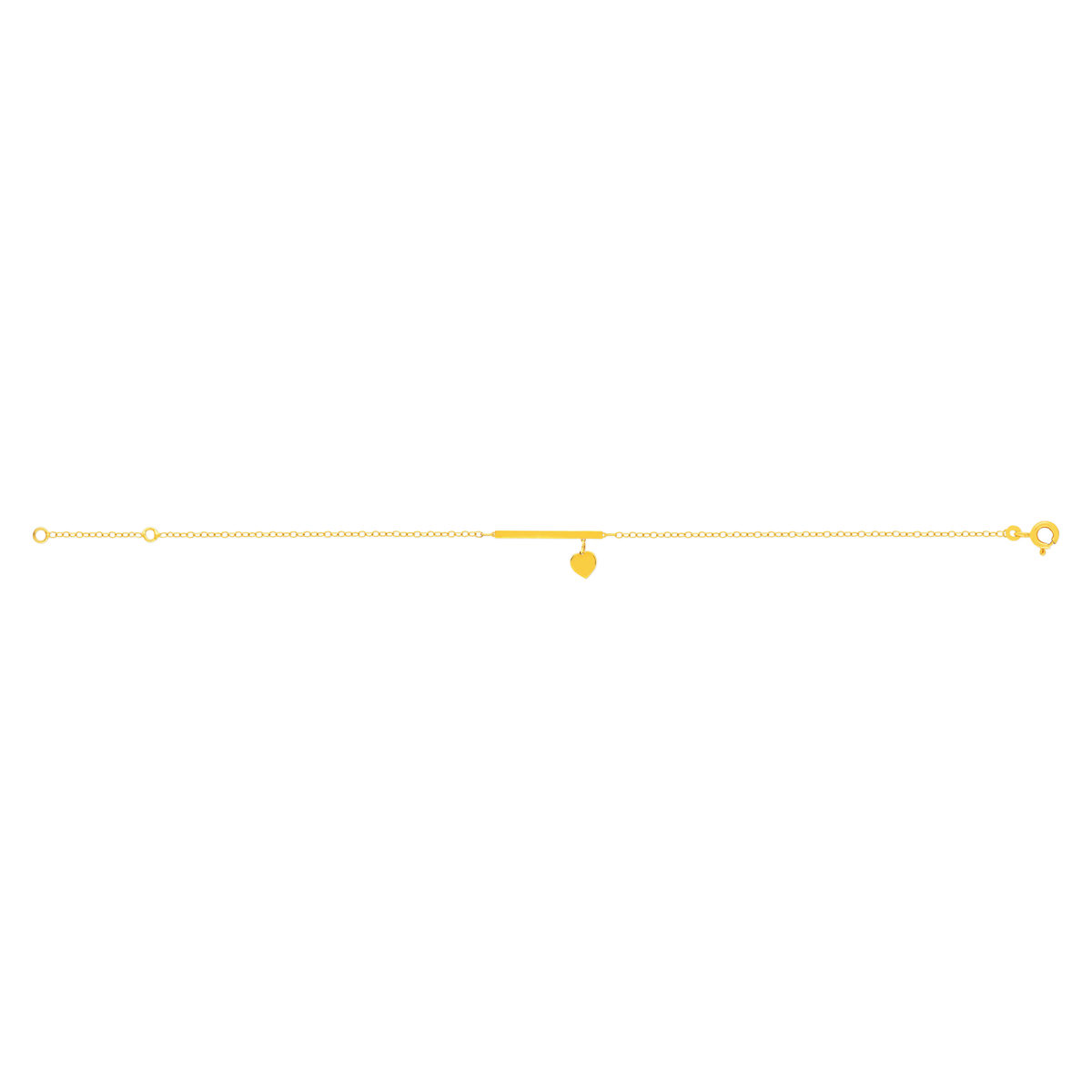 Bracelet or 375 jaune, motif barrette et coeur 18,5 cm