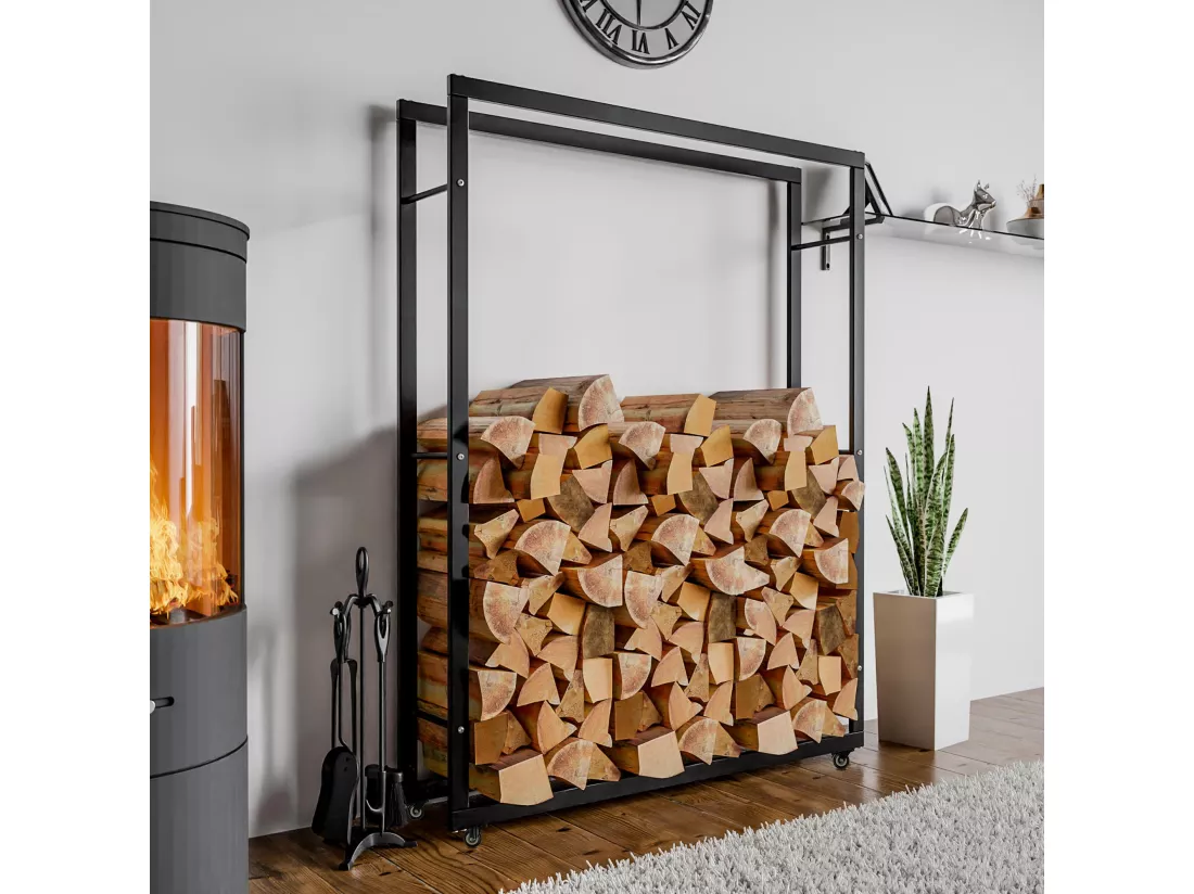 Etagère bois de cheminée - Métal - 25x150x175 cm - Noir - Keri