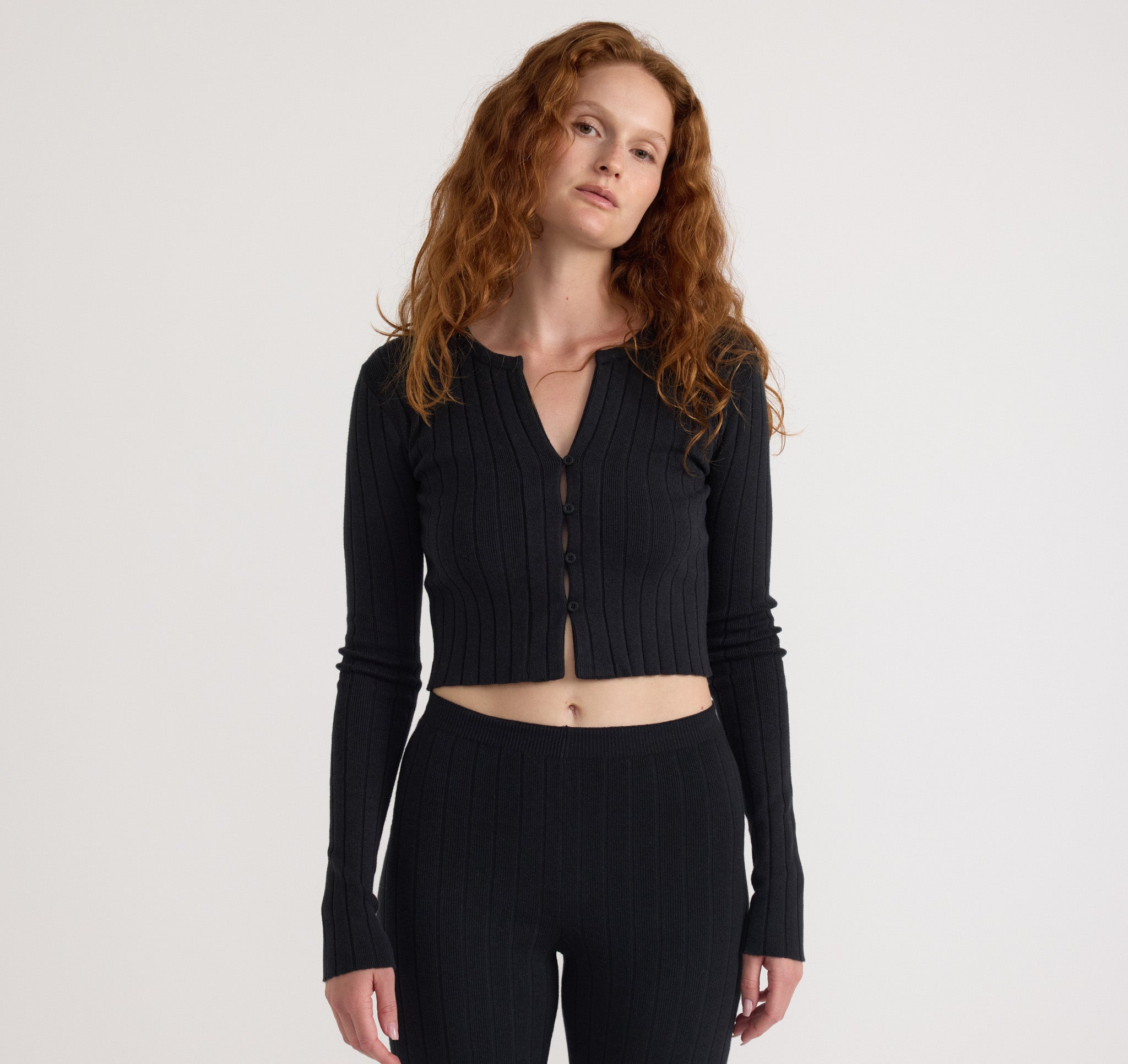 COTTON<br>Soft Knit Rib Crop Cardigan