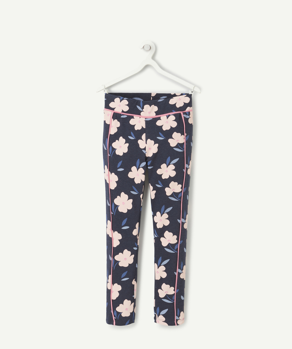 pantalon tregging fille en viscose responsable bleu imprimé fleuri