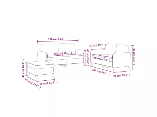 Ensemble de canapés 3 pcs avec coussins Marron Tissu