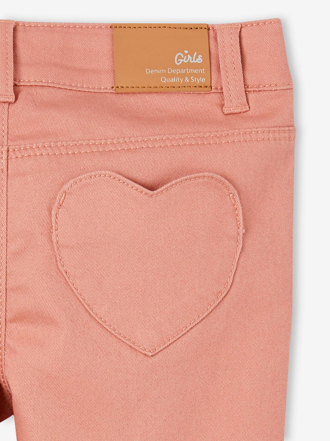 Calças justas e resistentes com bolsos traseiros em formato de coração para meninas na cor verde salgueiro.