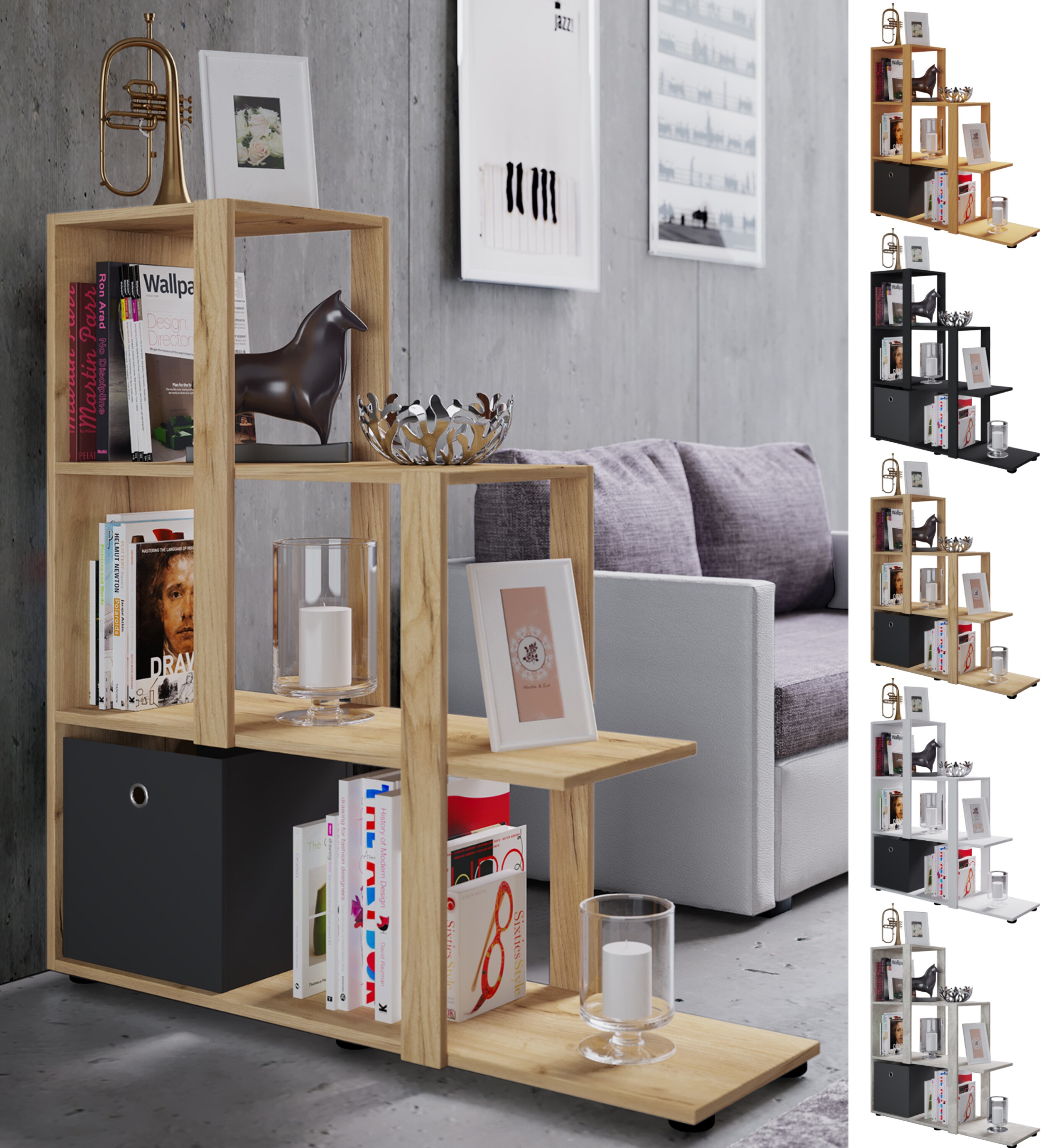 VCM Holz Stand Treppenregal Stufenregal Standregal Raumteiler Bücherregal Slando
