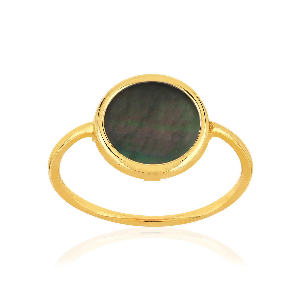 Bague or 750 jaune nacre grise ronde.