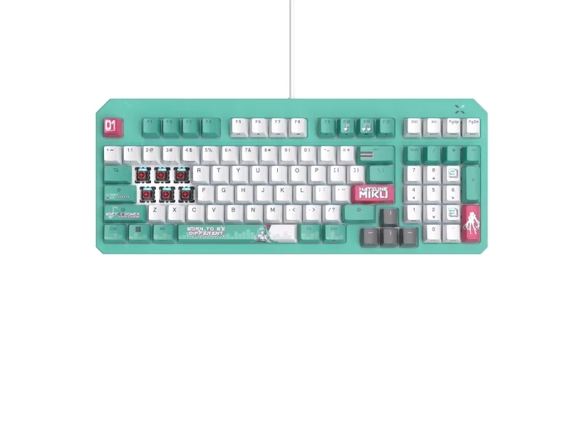 ASUS TUF Gaming K3 Gen II Hatsune Miku Edition, Fuld størrelse (100 %), Ledningsført, USB, Optomekanisk nøglekontakt, RGB LED, Mintfarve, Hvid