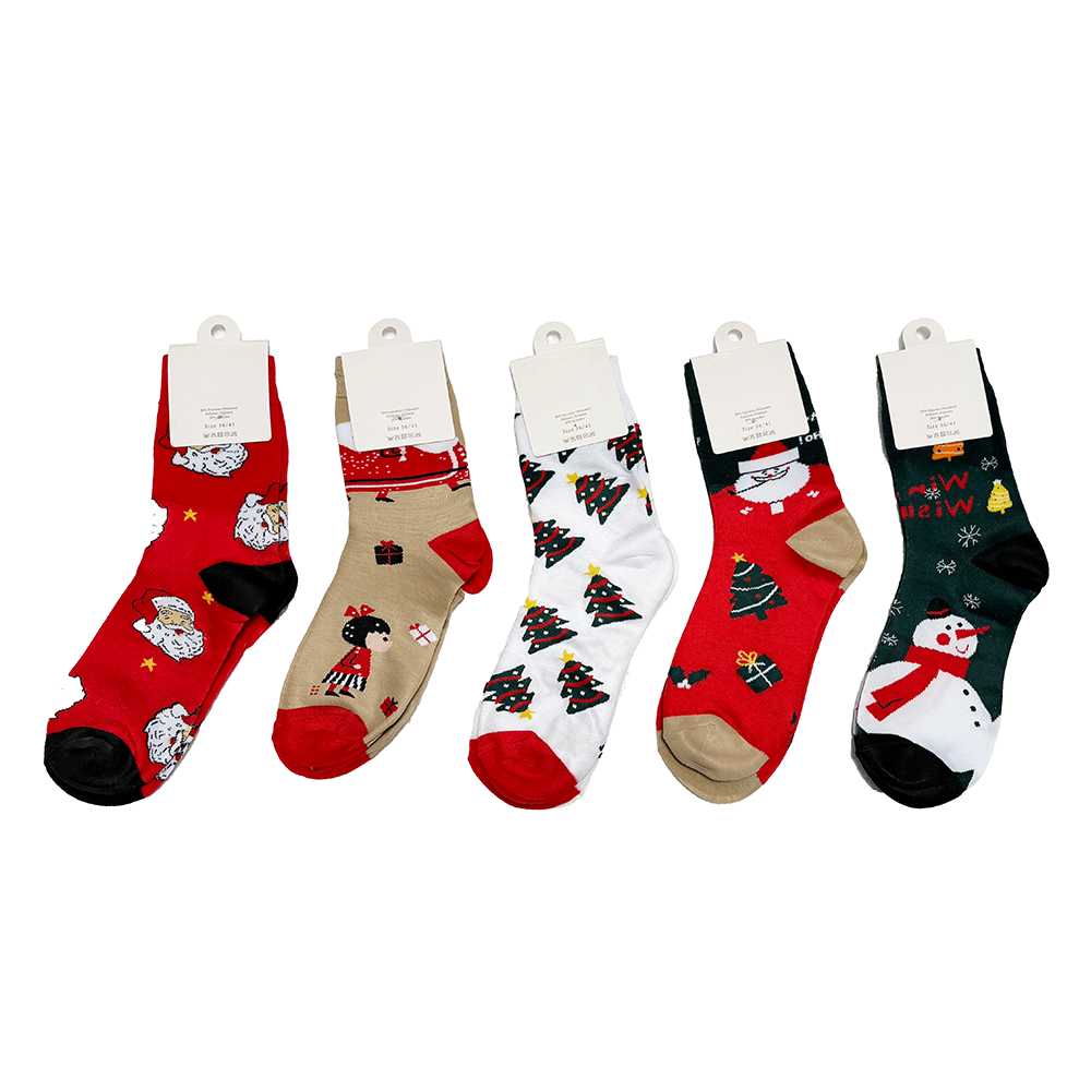 (1 Paar) Gr. 36-41 Damen Baumwoll Socken Weihnachts Motiv Fashion Strümpfe - Assortiert