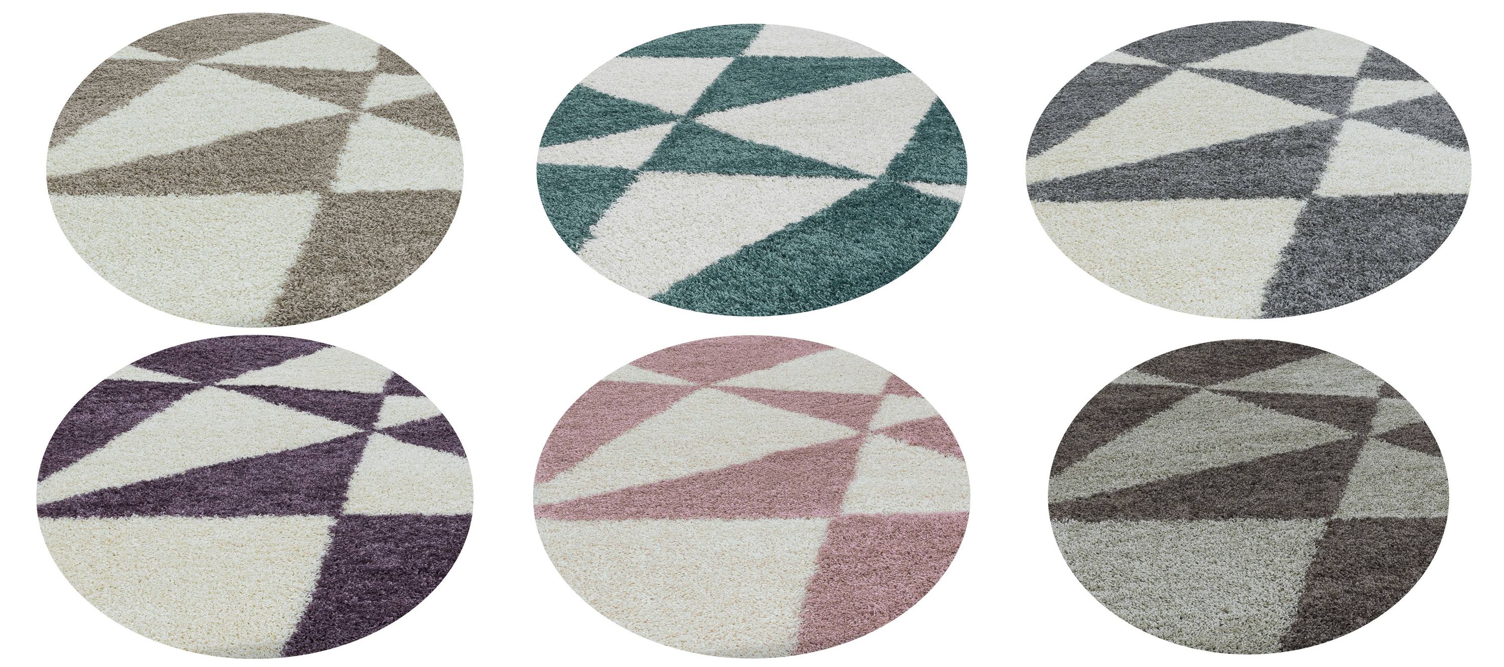 Stilvoller Runde Hochflor Teppich, Modernes geometrisches Design, Shaggy Teppich