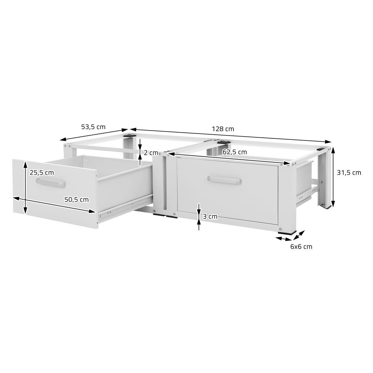 ML-Design Dubbele Wasmachine Onderstel met 2 Laden, Wit, 128x53,5x31,5 cm, Wasmachine Onderstel 2-laags 2x150 kg, Staal, Dubbele Onderstel Dubbele Onderstel Plint Uitbreiding Droger Onderstel