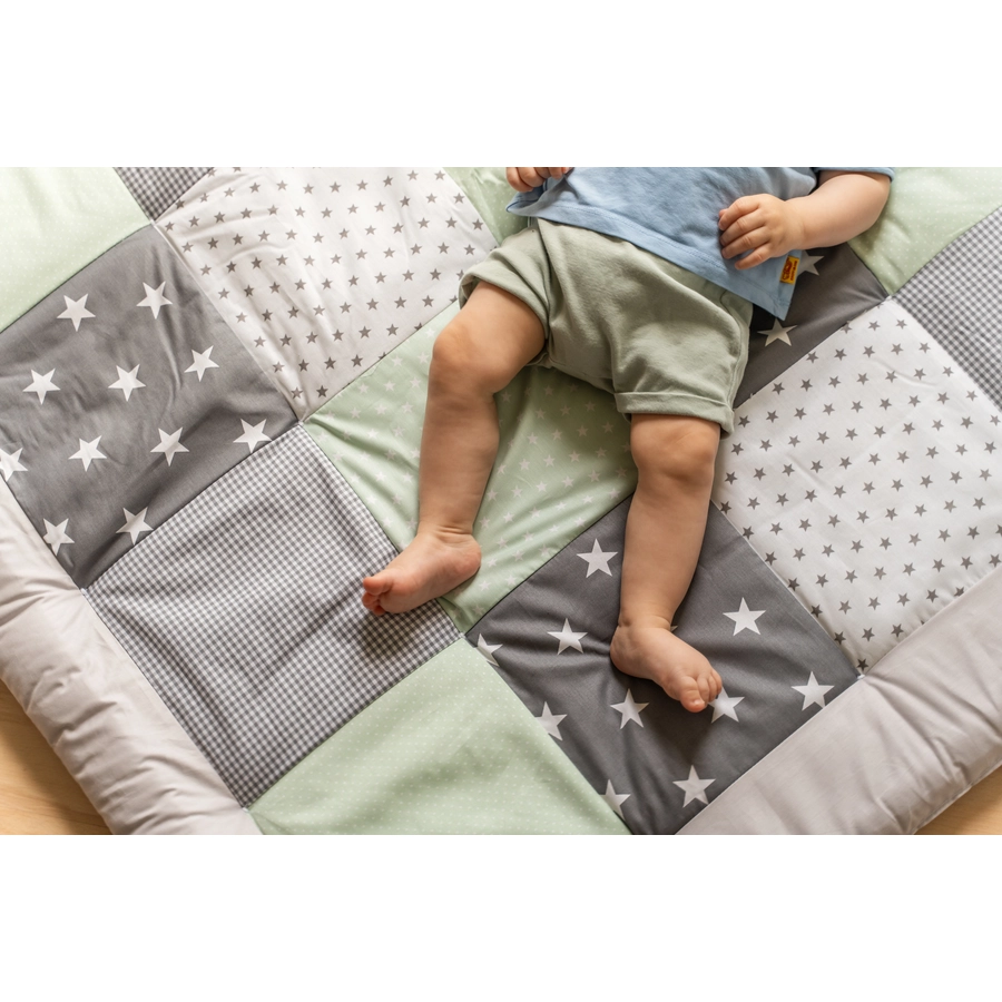 Ullenboom Krabbeldecke & Laufgittereinlage 120 x 120 cm Patchwork mint grau 120x120 cm